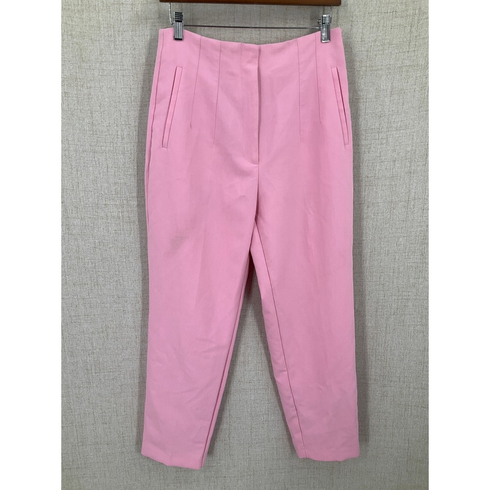 Zara Trousers Women Large Pink High Waist Tapered Cigarette Pants Coquette‎ Bold